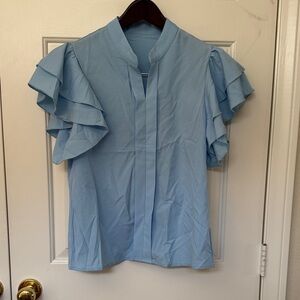 Light Blue Ruffle Sleeve Women's Top